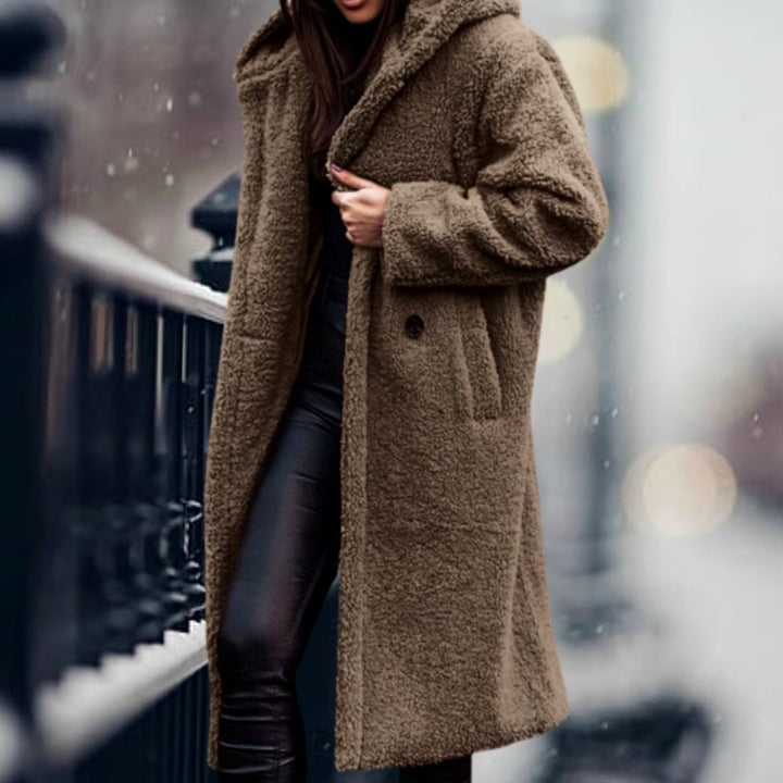 Rosamund | Women's Long Teddy Bear Coat with Notch Lapels and Open Front