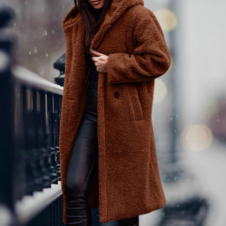 Rosamund | Women's Long Teddy Bear Coat with Notch Lapels and Open Front
