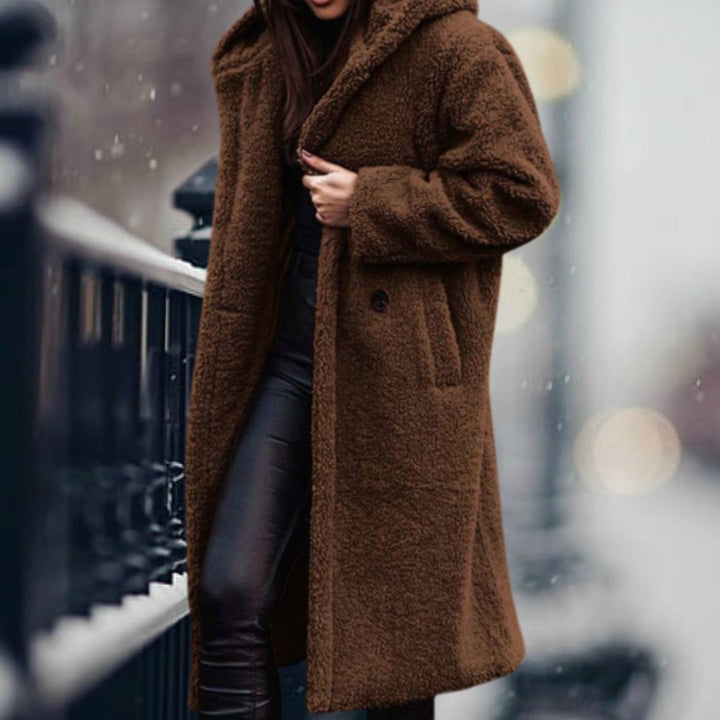 Rosamund | Women's Long Teddy Bear Coat with Notch Lapels and Open Front