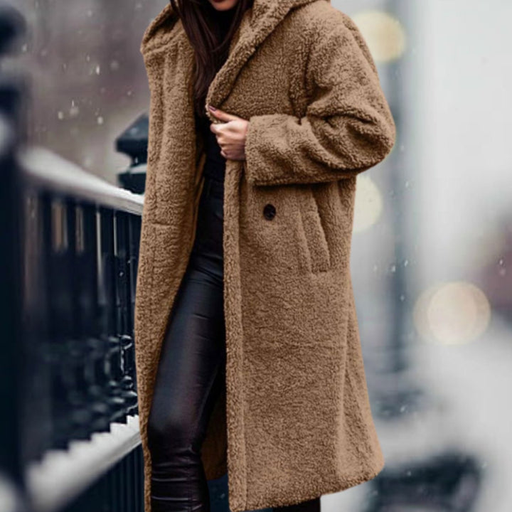 Rosamund | Women's Long Teddy Bear Coat with Notch Lapels and Open Front