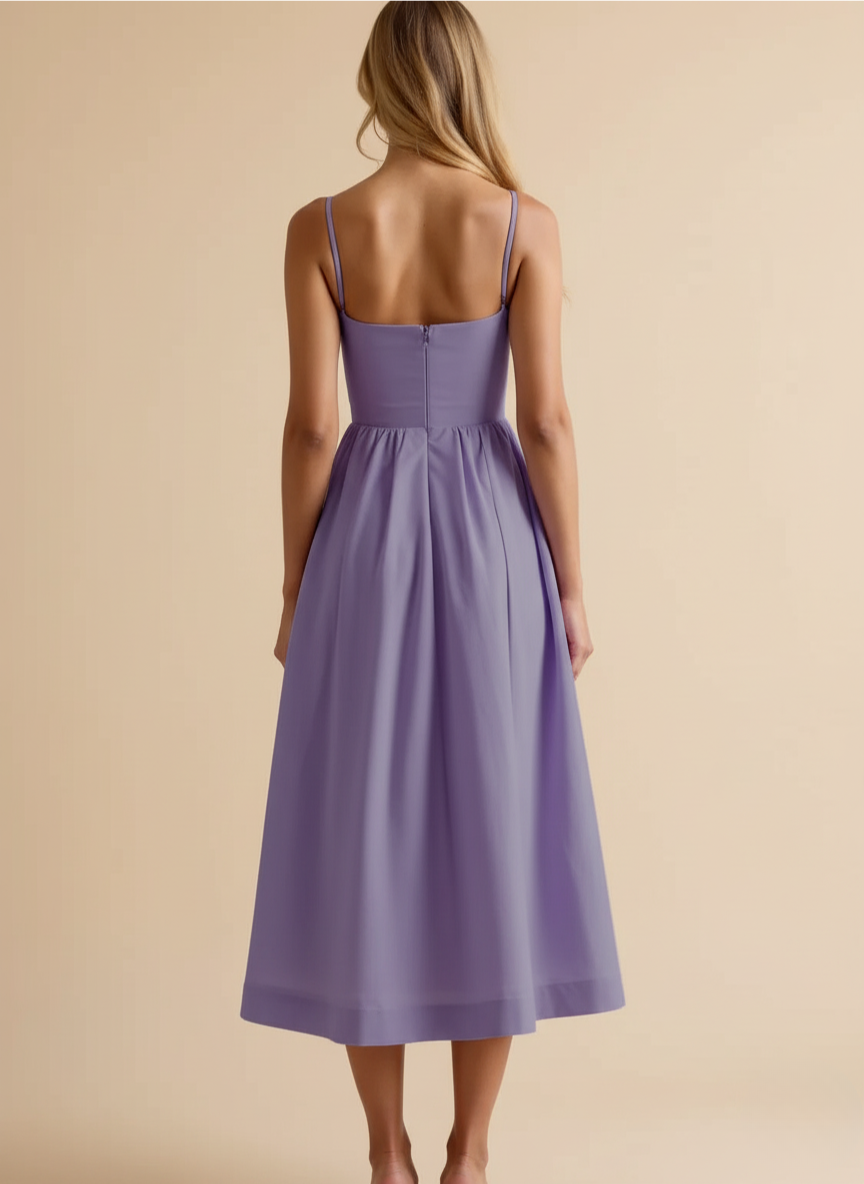 Strappy Scoop Neck Fit & Flare Cotton Midi Dress