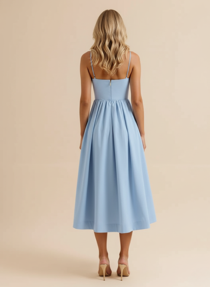 Strappy Scoop Neck Fit & Flare Cotton Midi Dress