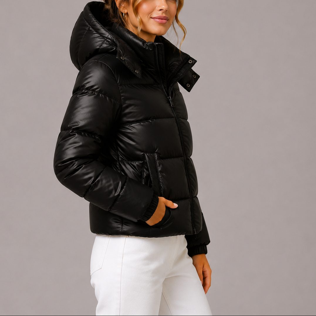 Beatrix | Women's Cropped Puffer Jacket with Hood and High Neck