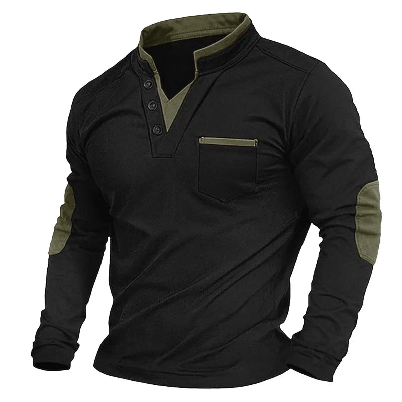 Alaric | Men’s Long Sleeve Henley Shirt with Elbow Patches