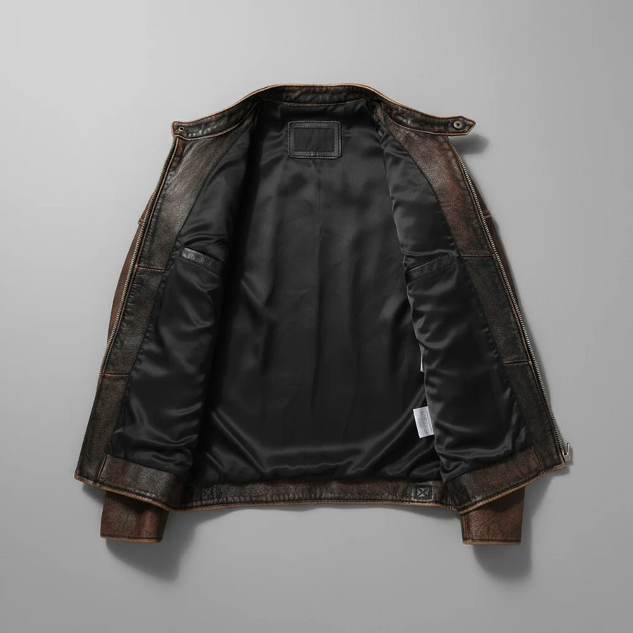 Silas | Men’s Faux Leather Biker Jacket with Padded Shoulders