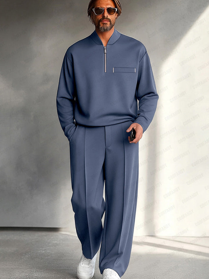 Percival | Men’s Half Zip Set with Wide Leg Pants