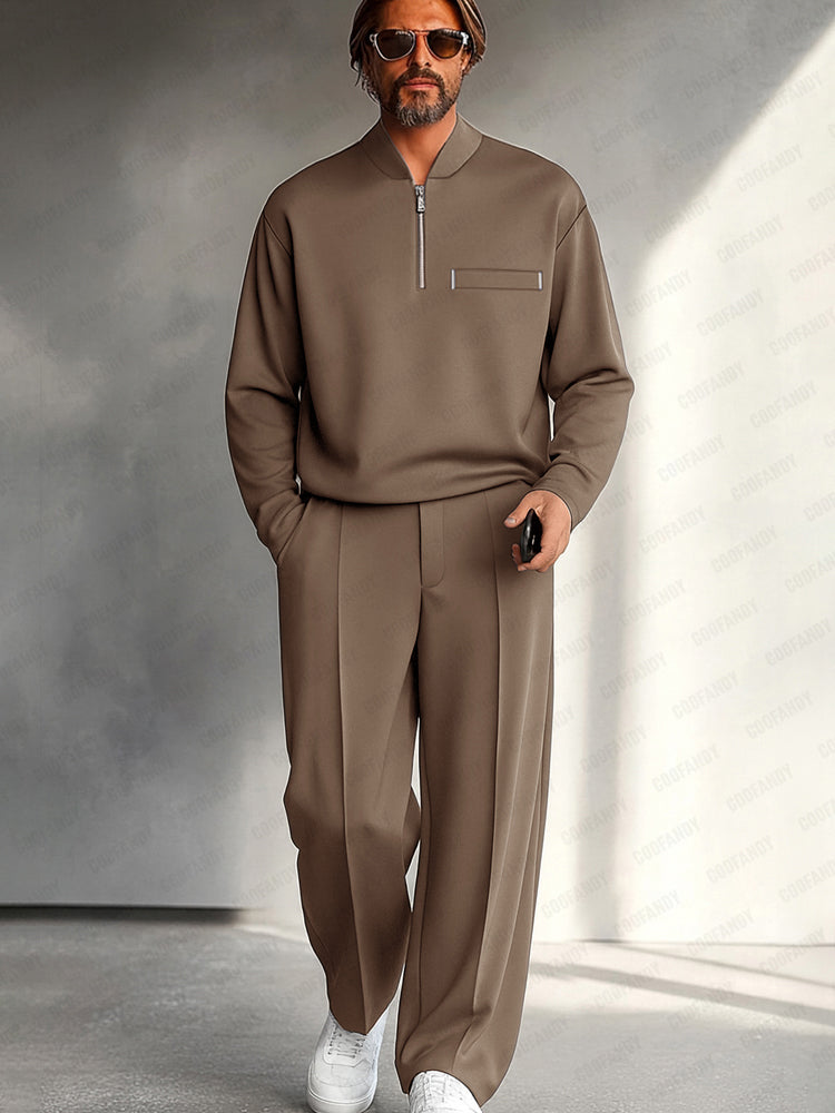 Percival | Men’s Half Zip Set with Wide Leg Pants