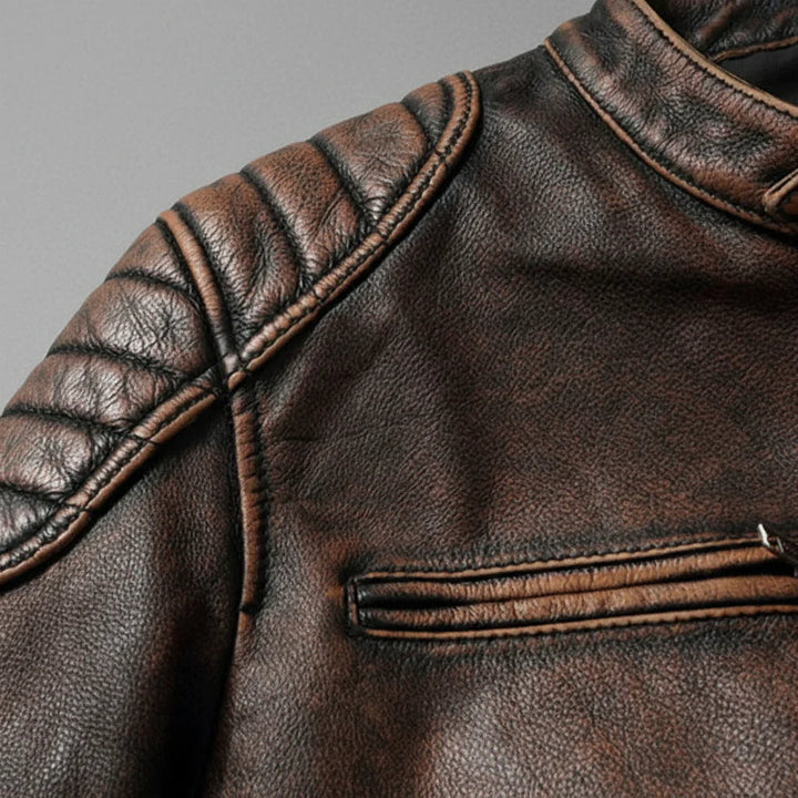 Silas | Men’s Faux Leather Biker Jacket with Padded Shoulders