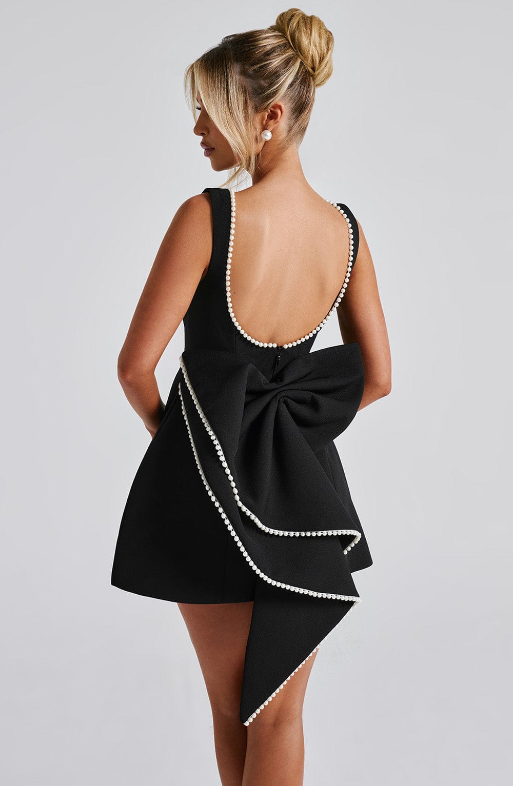 Pearl Trim Bow A-Line Homecoming Dress