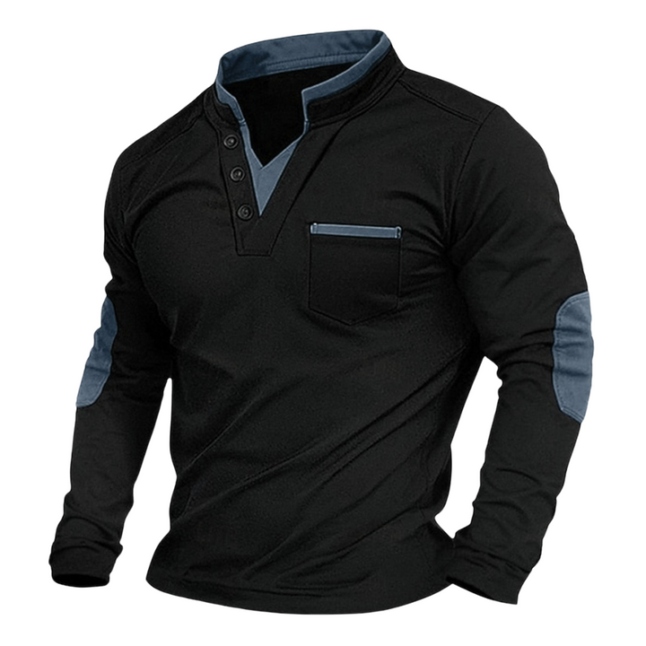 Alaric | Men’s Long Sleeve Henley Shirt with Elbow Patches