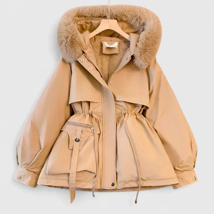 Beatrix | Women's Fur-Trim Hooded Parka Jacket with Cinched Waist