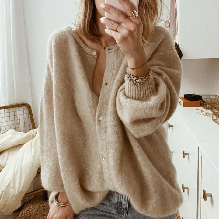 Elodie | Women’s Oversized Fluffy Knit Button Up Cardigan