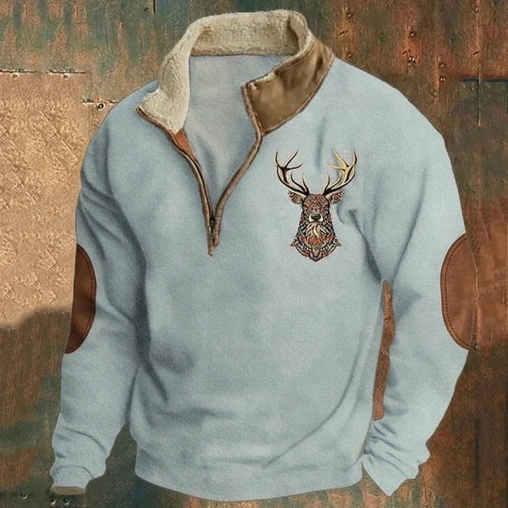 Leopold | Men’s Deer Print Quarter Zip Sweatshirt