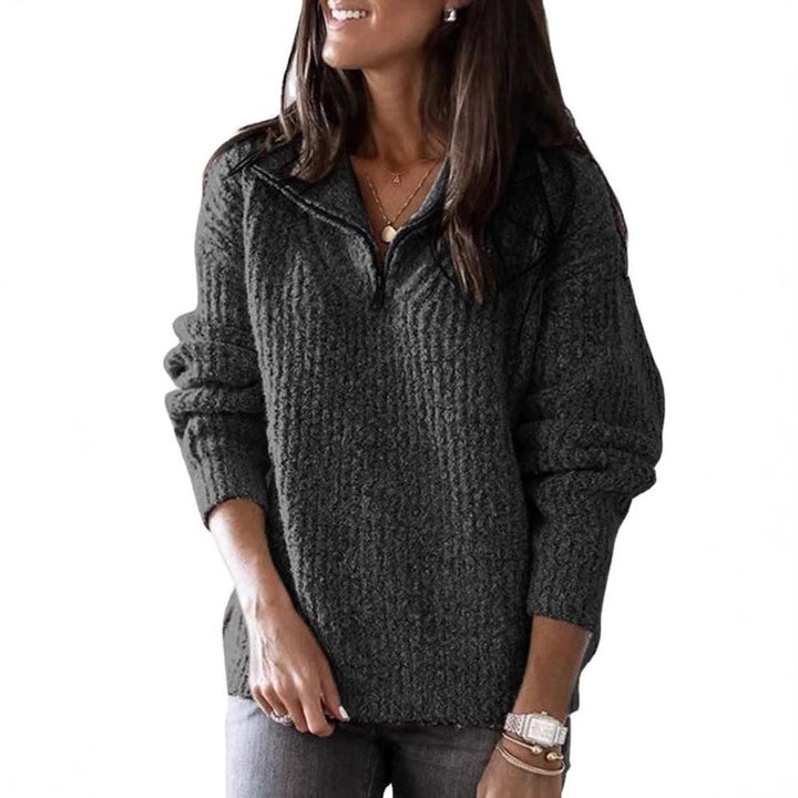 Amaia | Women's Chunky Knit Half Zip Sweater with Fold Over Collar