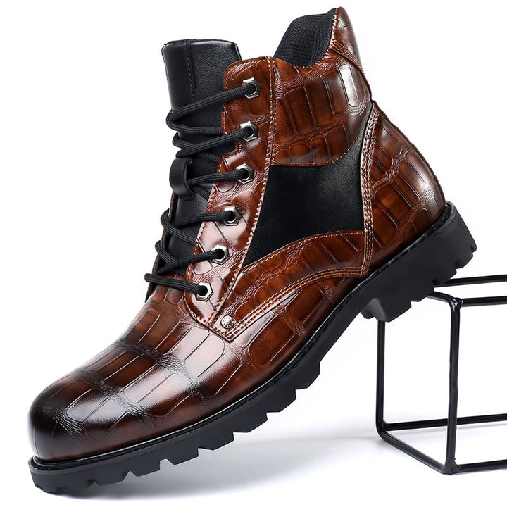 Desmond | Men's Croc Embossed Faux Leather Lace Up Ankle Boots