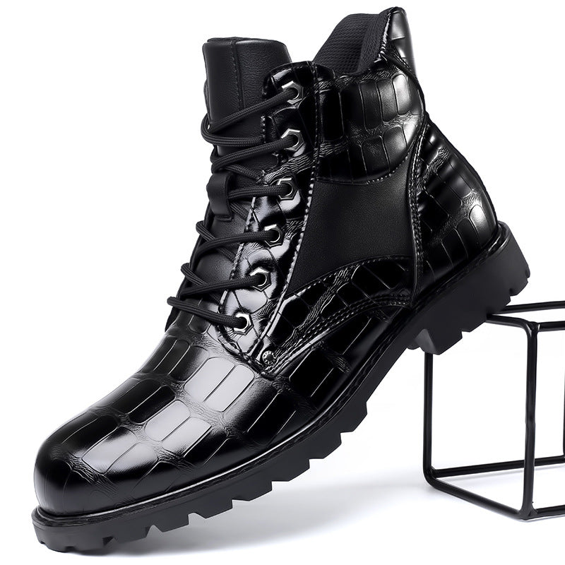 Desmond | Men's Croc Embossed Faux Leather Lace Up Ankle Boots