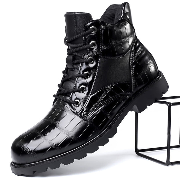 Desmond | Men's Croc Embossed Faux Leather Lace Up Ankle Boots