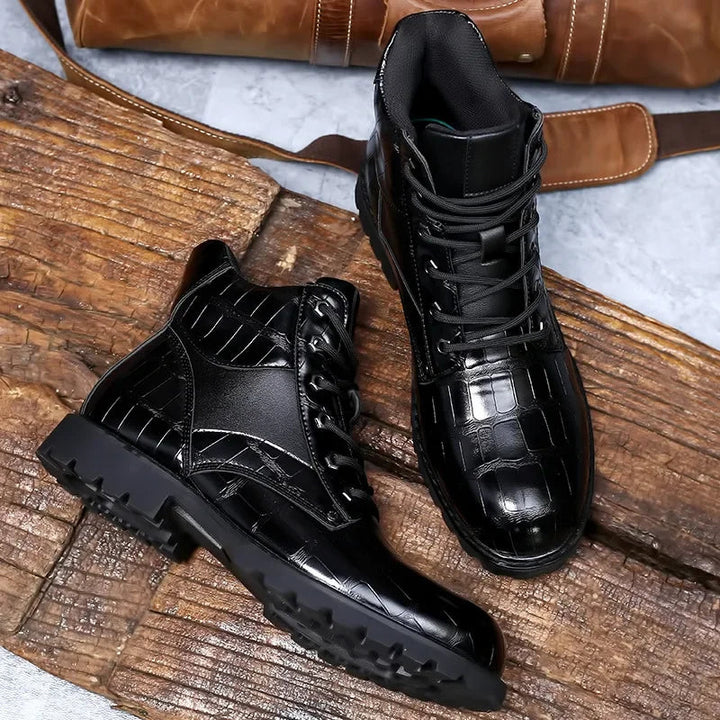 Desmond | Men's Croc Embossed Faux Leather Lace Up Ankle Boots