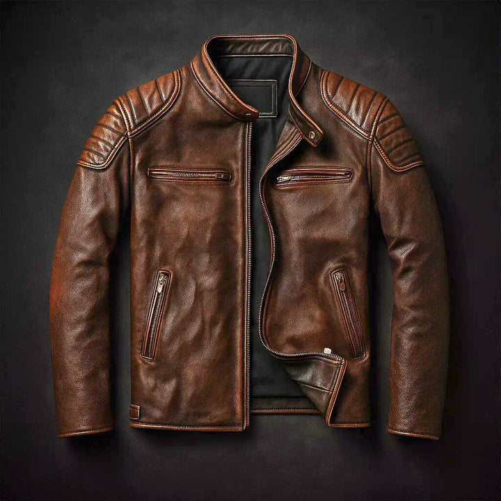 Silas | Men’s Faux Leather Biker Jacket with Padded Shoulders