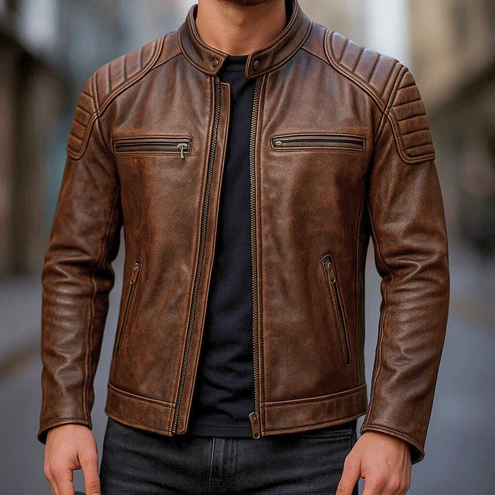 Silas | Men’s Faux Leather Biker Jacket with Padded Shoulders