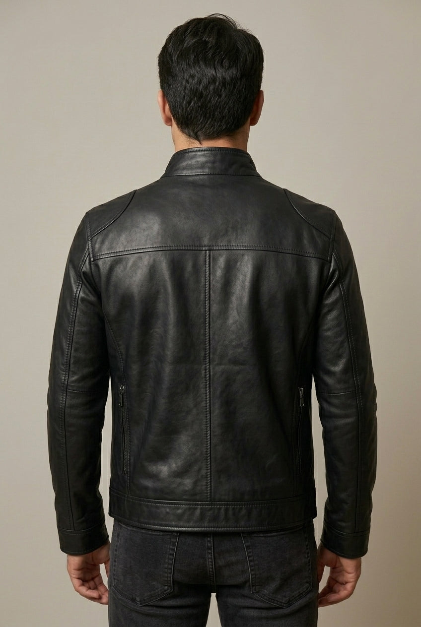 Marcus | Men's Slim Fit Moto Biker Jacket with Stand Collar