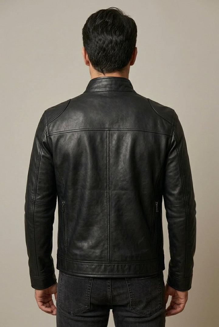 Marcus | Men's Slim Fit Moto Biker Jacket with Stand Collar