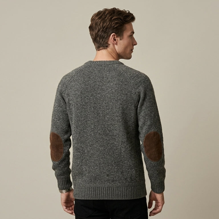 Nathaniel | Men's Wool Blend Crew Neck Sweater with Elbow Patches