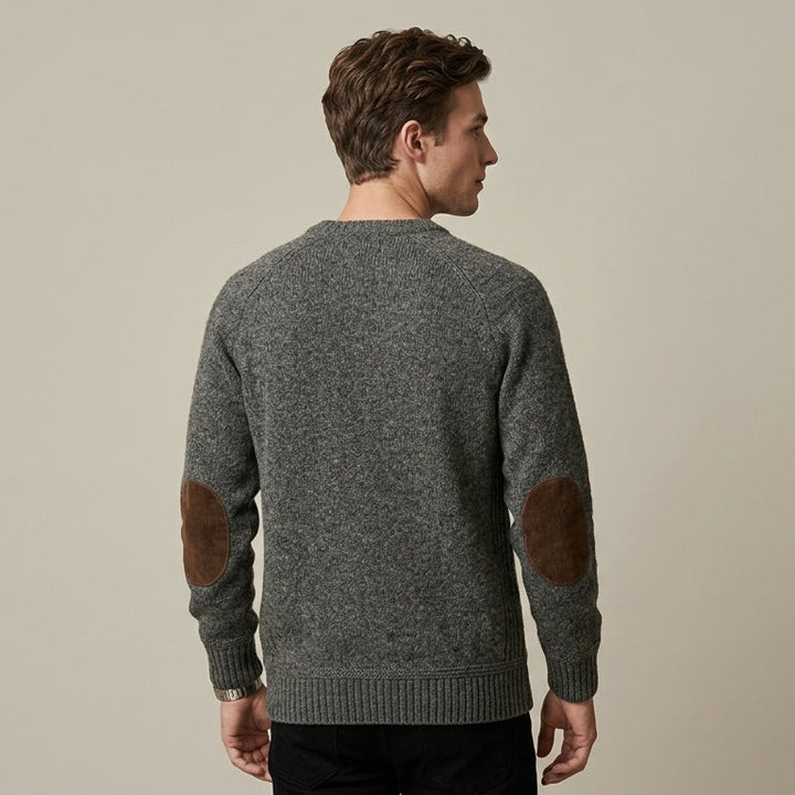 Nathaniel | Men's Wool Blend Crew Neck Sweater with Elbow Patches