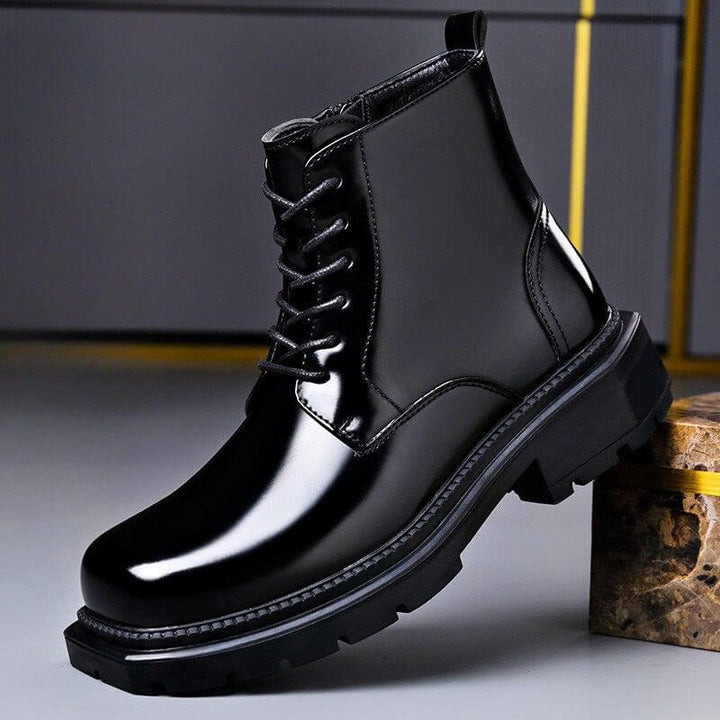 Ambrose | Men’s Square Toe Patent Leather Lace Up Boots