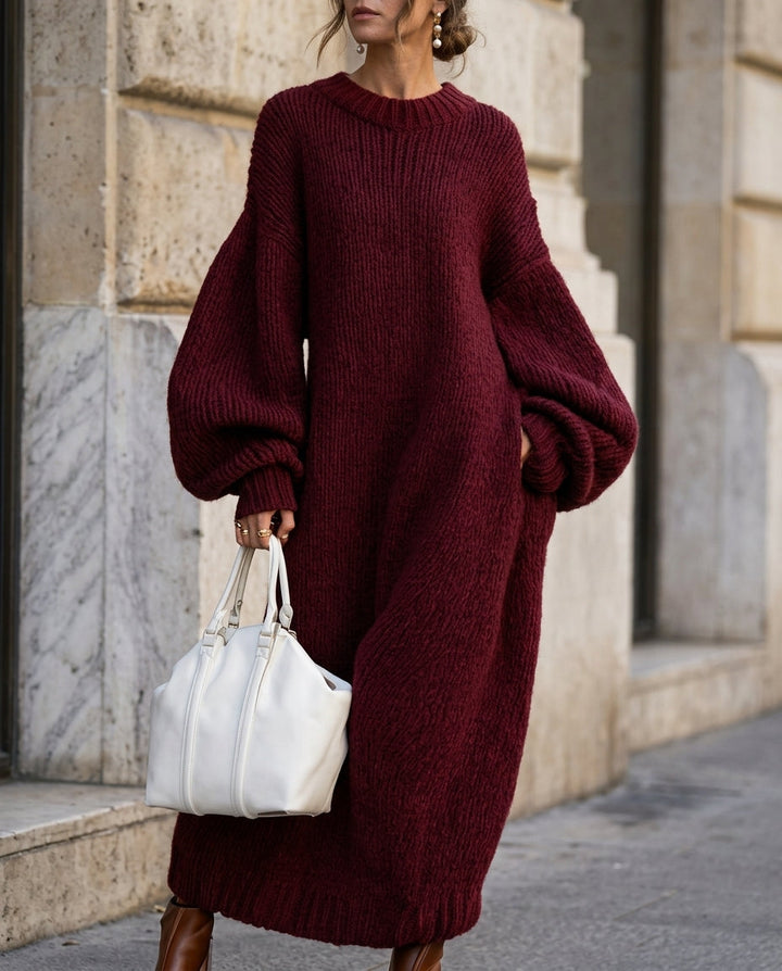 Elowen | Women’s Puff Sleeve Long Sweater Dress