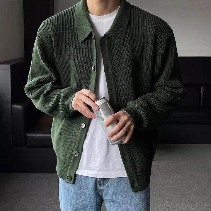 Jasper | Men's Ribbed Knit Collared Button-Front Cardigan