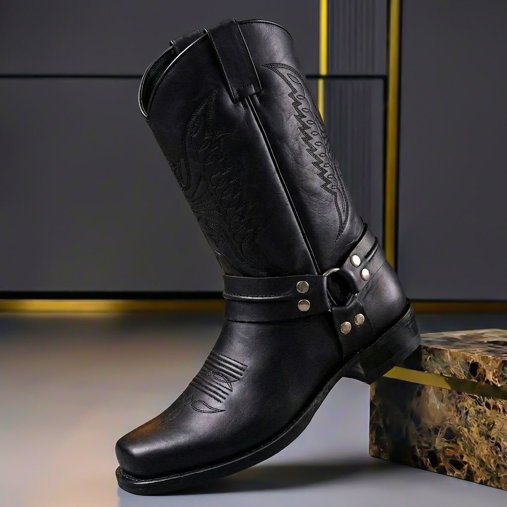 Hollis | Men’s Square Toe Leather Harness Boots