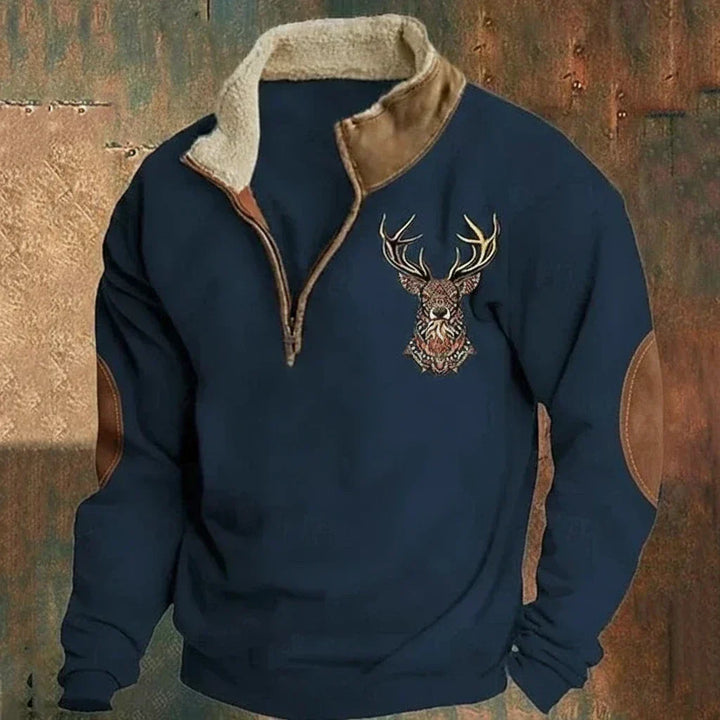 Leopold | Men’s Deer Print Quarter Zip Sweatshirt