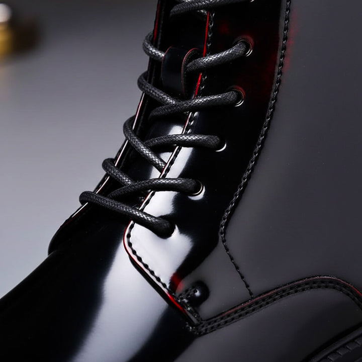 Ambrose | Men’s Square Toe Patent Leather Lace Up Boots