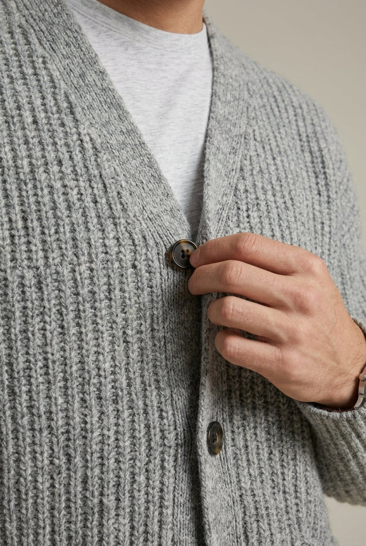 Hugo | Men's Relaxed Fit Ribbed Knit Cardigan with Patch Pockets