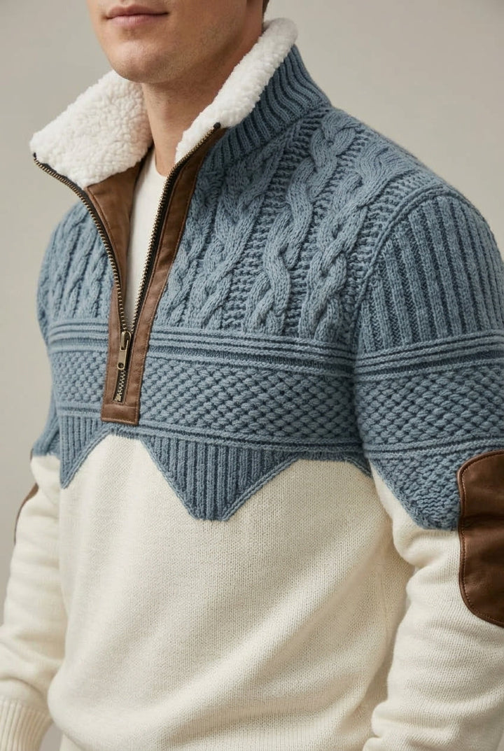 Callum | Men's Cable Knit Half-Zip Sweater with Fleece Collar
