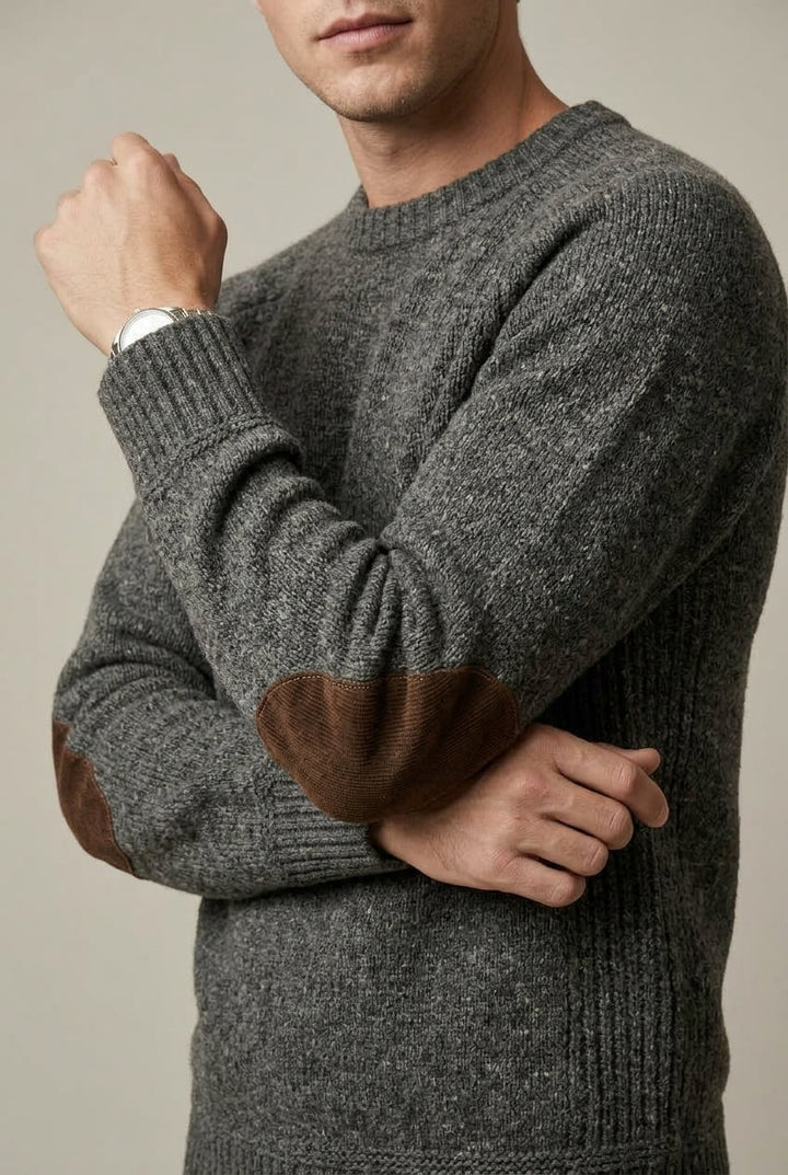 Nathaniel | Men's Wool Blend Crew Neck Sweater with Elbow Patches
