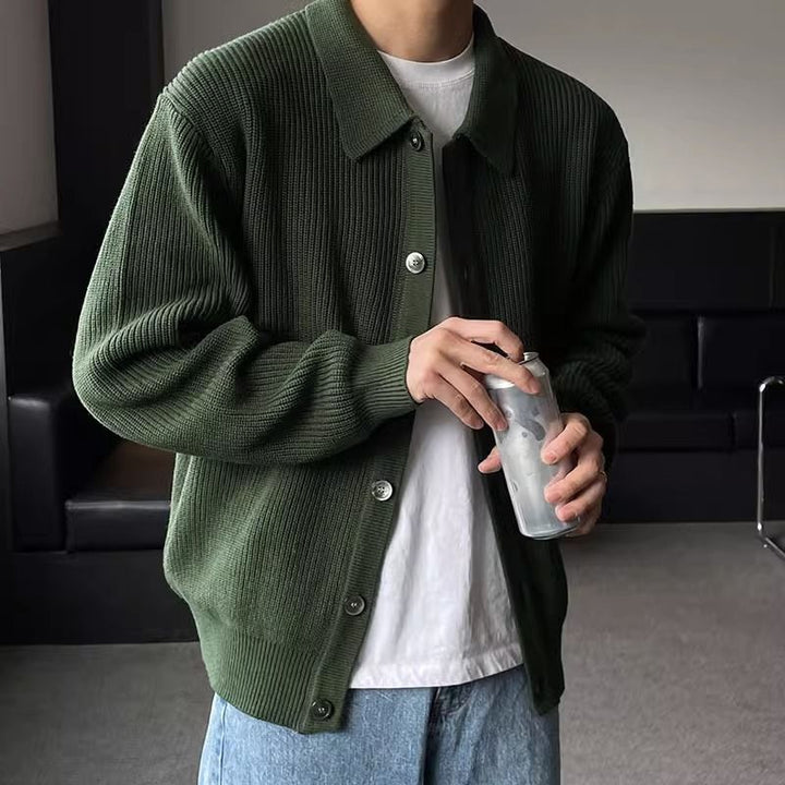 Jasper | Men's Ribbed Knit Collared Button-Front Cardigan