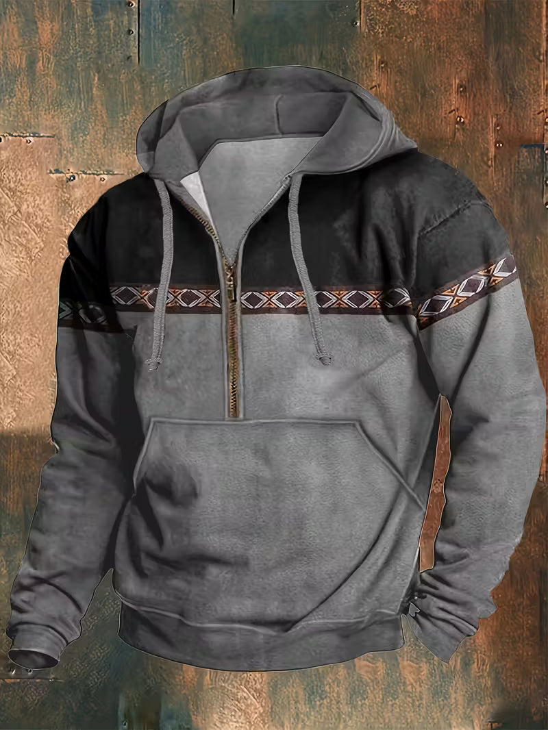 Anselm | Men’s Half Zip Hooded Sweatshirt with Pouch Pocket