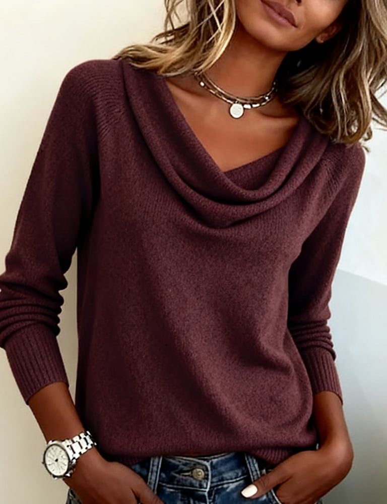 Emerald | Women's Knit Cowl Neck Pullover Sweater