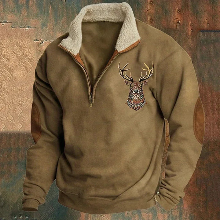Leopold | Men’s Deer Print Quarter Zip Sweatshirt