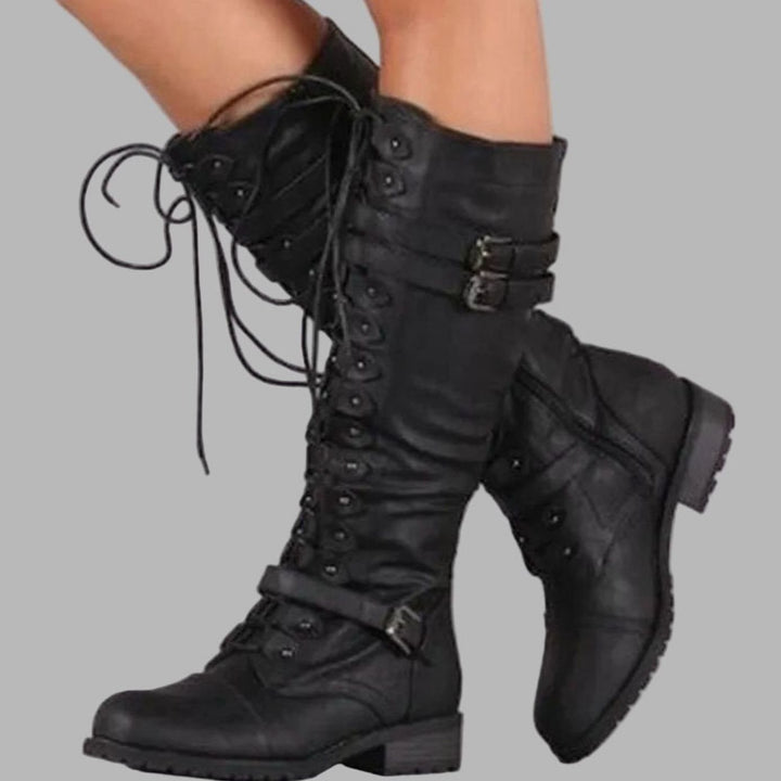 Rhiannon | Women’s Knee High Lace Up Combat Boots
