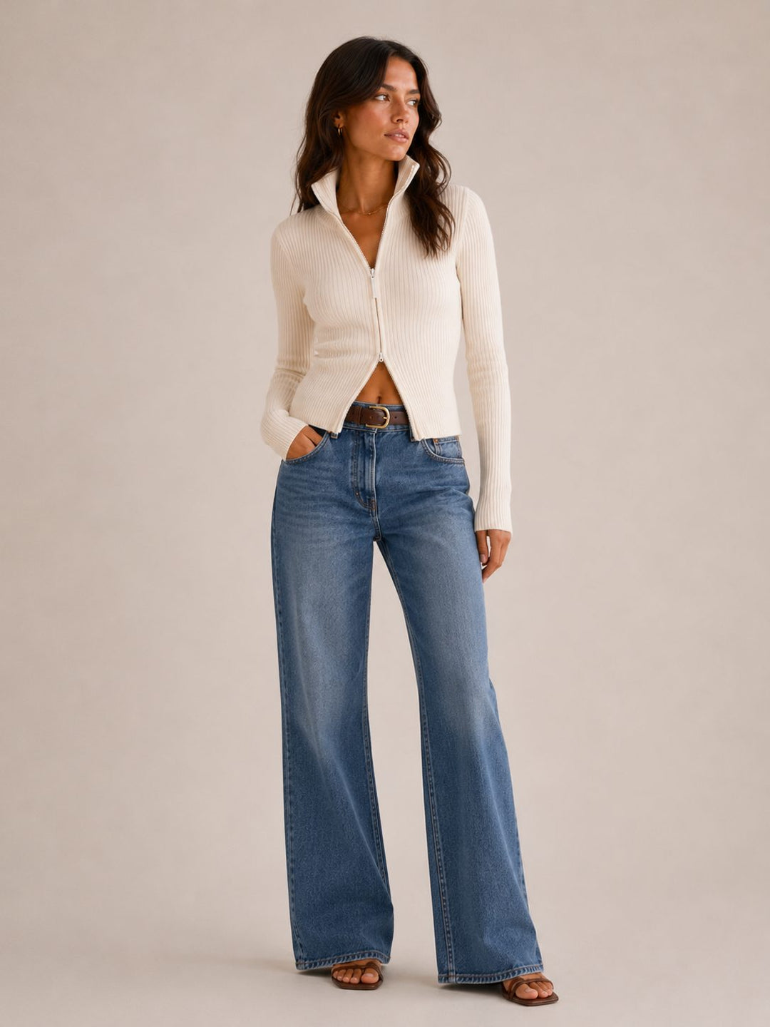 Fiona | Women's Fitted Cropped Zip Cardigan in Ribbed Knit