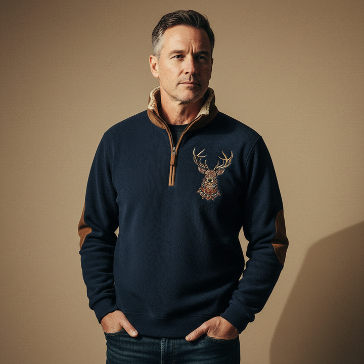 Leopold | Men’s Deer Print Quarter Zip Sweatshirt