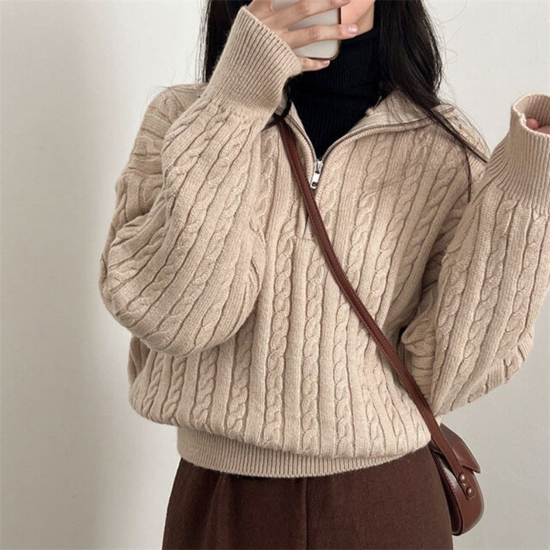 Ottilie | Women’s Cropped Cable Knit Quarter Zip Sweater
