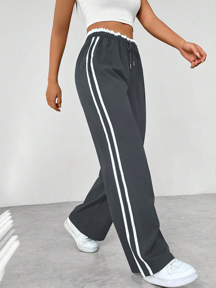 Madison | Women's Wide Leg Jogger Pants in Navy with White Stripes
