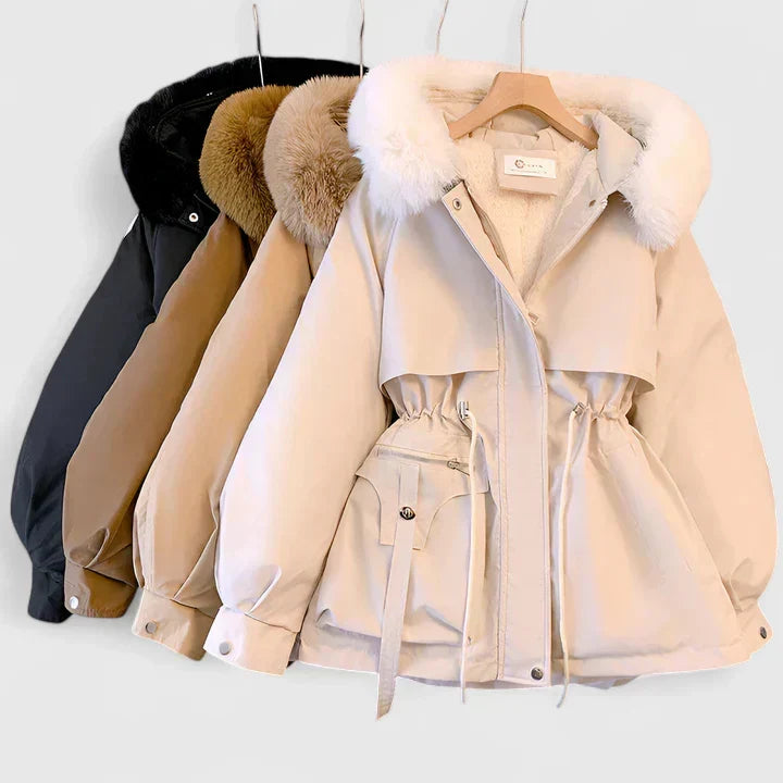 Beatrix | Women's Fur-Trim Hooded Parka Jacket with Cinched Waist