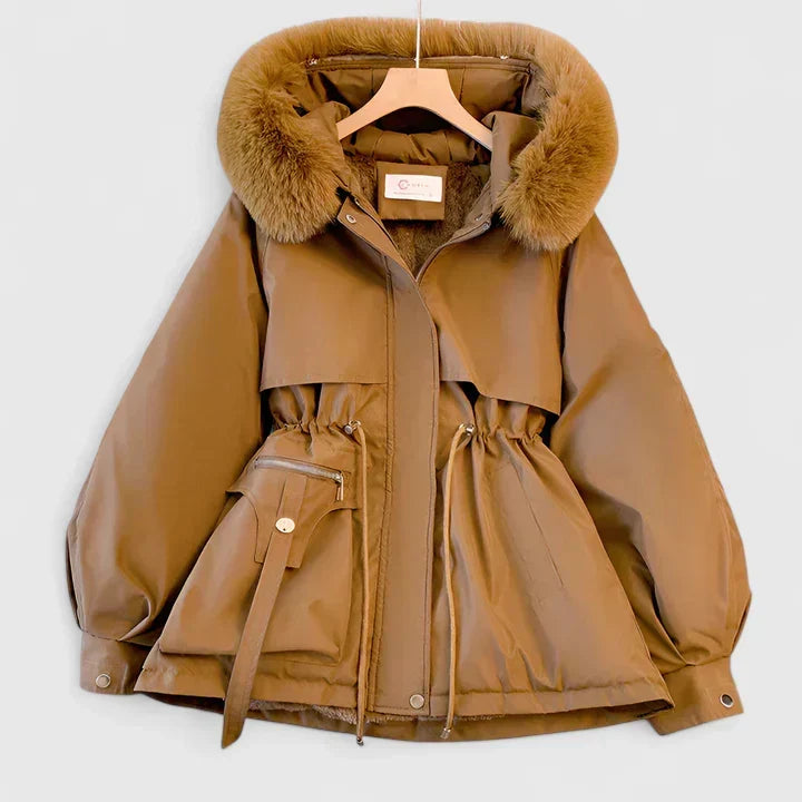 Beatrix | Women's Fur-Trim Hooded Parka Jacket with Cinched Waist