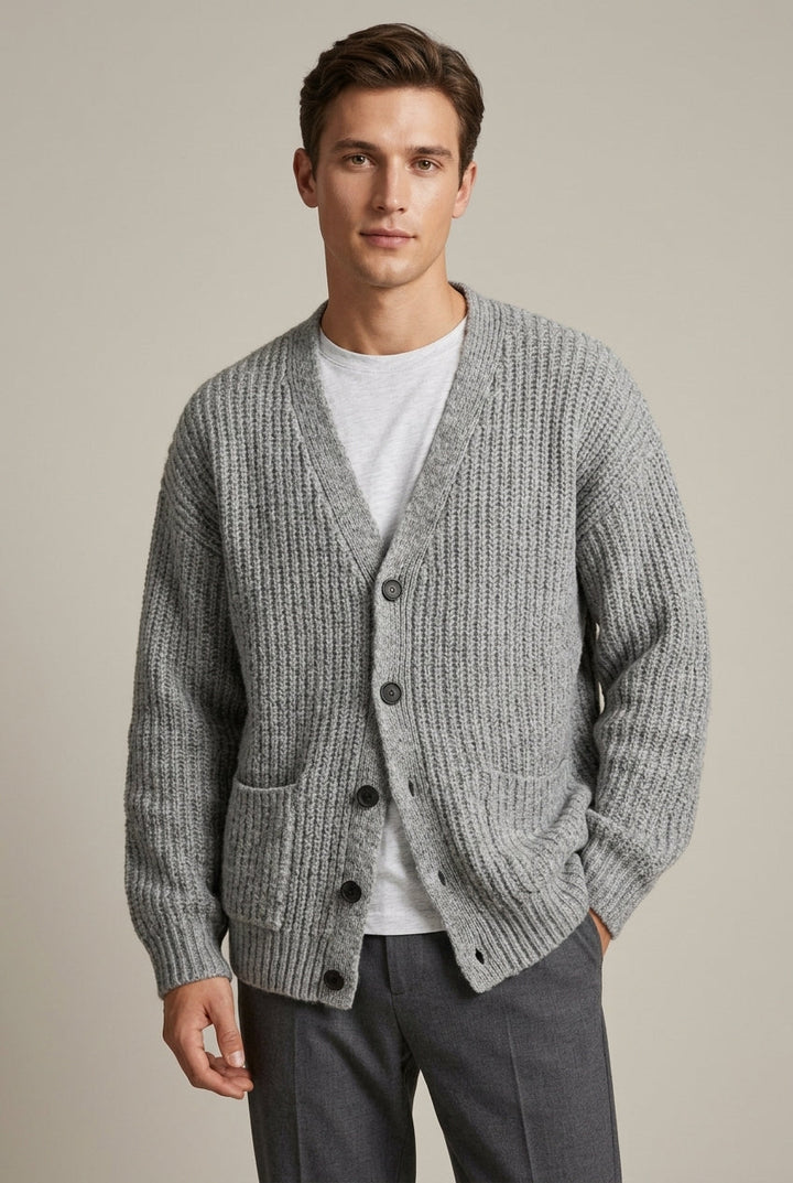 Hugo | Men's Relaxed Fit Ribbed Knit Cardigan with Patch Pockets