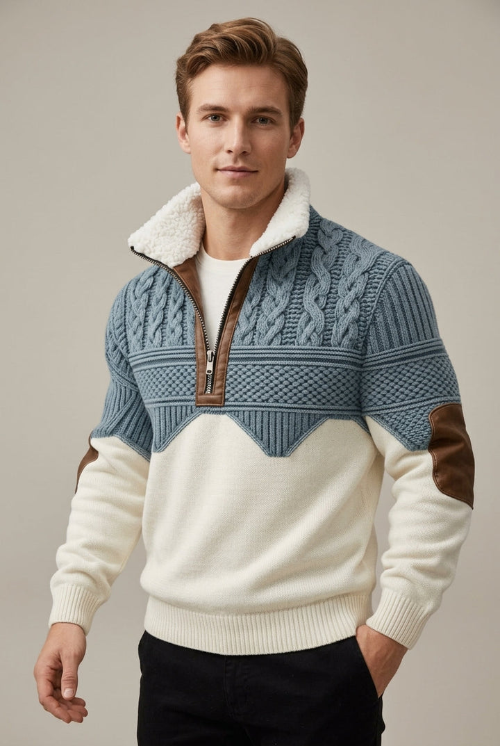 Callum | Men's Cable Knit Half-Zip Sweater with Fleece Collar